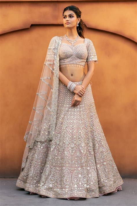 Pastel Pink Traditional Lehenga Set With Patterned Embroidery And