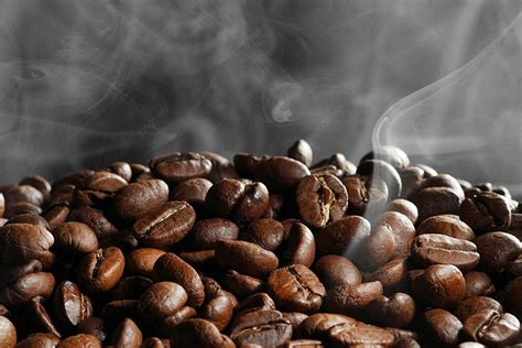 Hot Roasted Coffee Beans And Steam On Black Hot Roasted Coffee Beans Background Fresh Hot