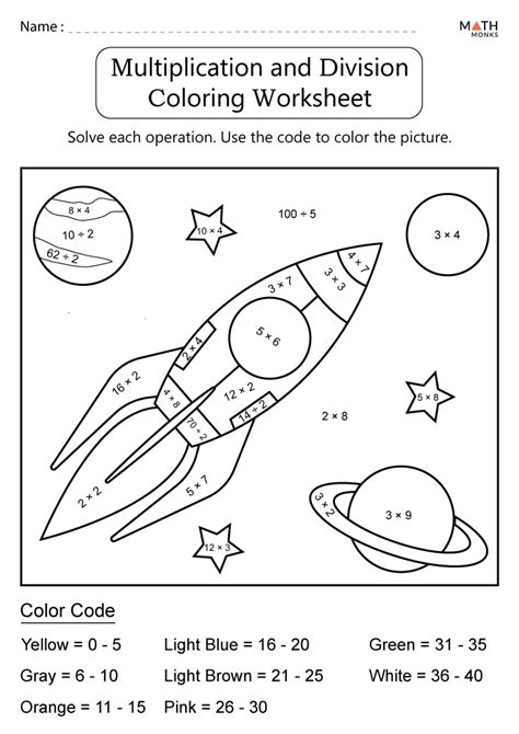 Color By Number Multiplication And Division Worksheets With Answer Key Worksheets Library