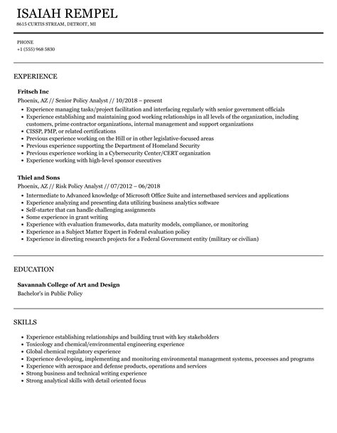 Policy Analyst Resume Samples Velvet Jobs