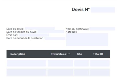 Exemple De Devis Vierge A Remplir Gratuit