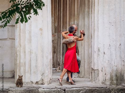 Tango nuevo dance - the famous partner dance with a woman in a red ...