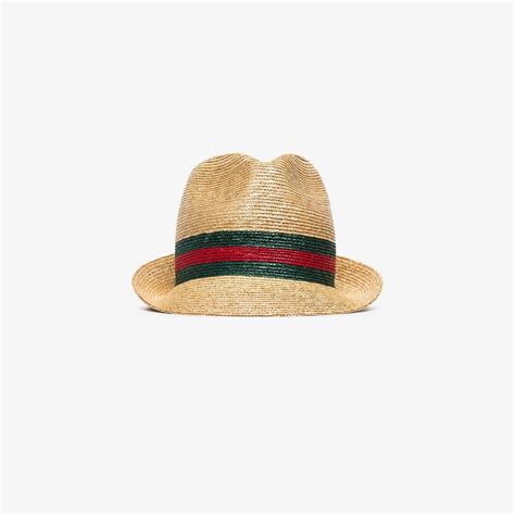 Gucci Woven Straw Fedora Hat Browns