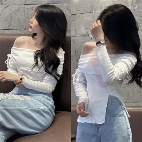 Áo Kiểu Trễ Vai Bản To Tay Dài Rút Dây Thun Gân Siêu Hot trendy YUMI BÁN SỈ Shopee Việt Nam