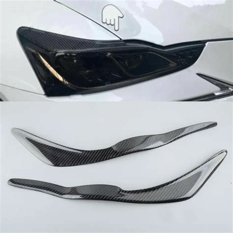 Pair Carbon Fiber Headlight Eyebrow Eyelid Cover Trim Fit For Lexus Is