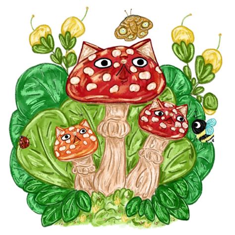 Mushroom Cat Mushroom Cat Art Print Mushroom Decor | Etsy