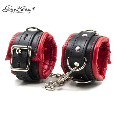 Davydaisy Pair Pu Leather Bracelet Sex Handcuffs Ankle Cuffs Metal