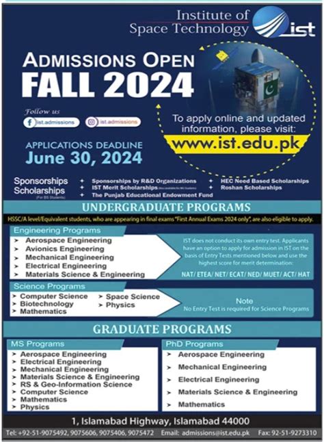 Institute Of Space Technology Ist Admissions 2024 For Undergraduate