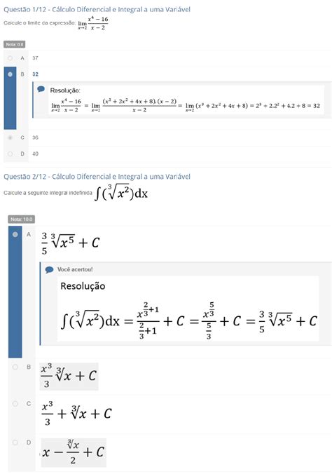 Prova Objetiva 80 Calculo Diferencial E Integral A Uma Variavel