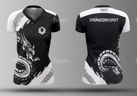 A Black And White Shirt With The Dragon Unit On It S Chest Front And Back