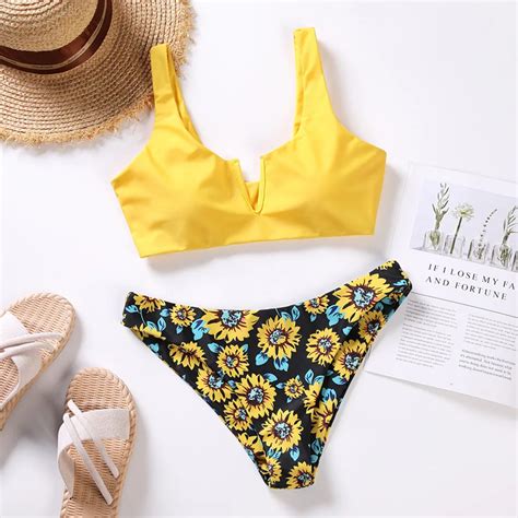 Conjunto de Bikini con estampado de girasol para Mujer bañador Sexy