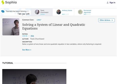 Sophia Solving A System Of Linear And Quadratic Equations Lesson 1 Instructional Video For 9th