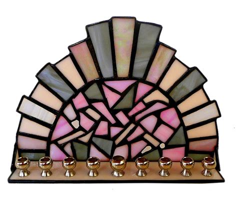 Friekmanndar Stained Glass Hanukkah Menorah Crown Design Pink And Gray