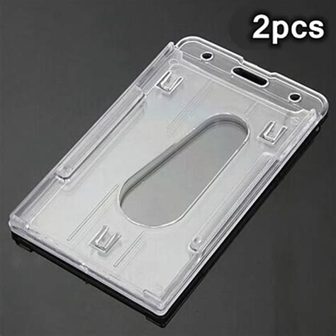 New 2pcs 10x6cm Clear Vertical Hard Plastic Badge Holder Double ID ...