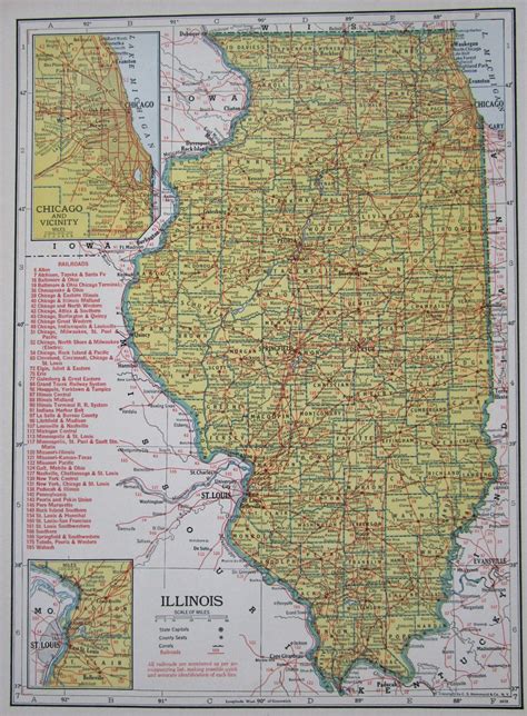 1946 ILLINOIS Railroad Map. 8x11. 1940s IL by OriginalAntiqueMaps