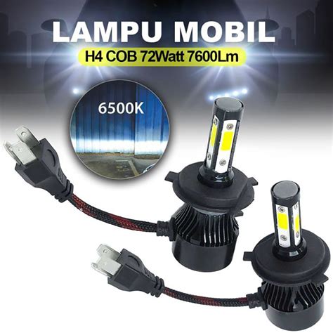 Lampu Mobil LED COB Headlight H4 High Low Cool White 4 LED 1 Pasang 2