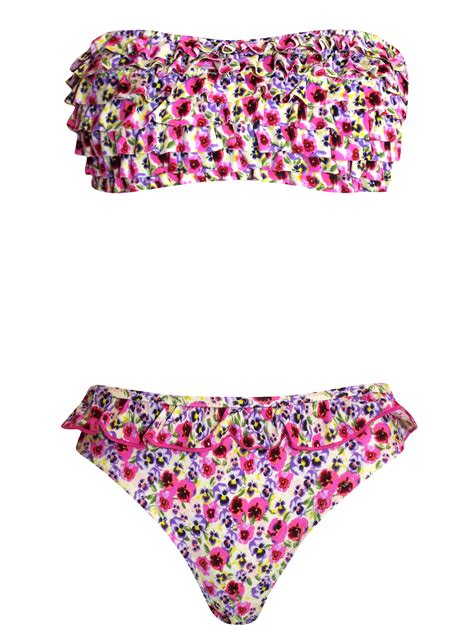 Accessorize Pink Pansy Floral Frilled Bikini Set Size To