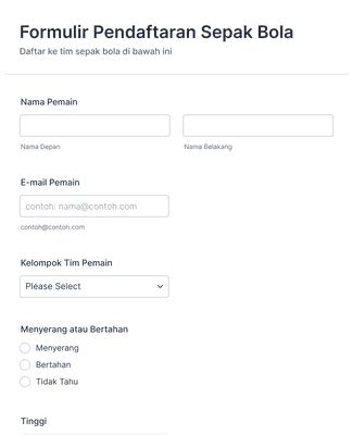 Formulir Pendaftaran Sepak Bola Template Formulir Jotform