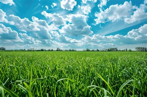 Premium Photo Grass And Clouds Green Grass Field Under Blue Sky With White Clouds In Nature