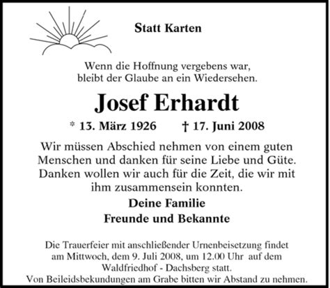 Traueranzeigen Von Josef Erhardt Trauer In NRW De