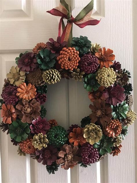 Classic Cornucopia Colored Pine Cone Wreath Homebnc