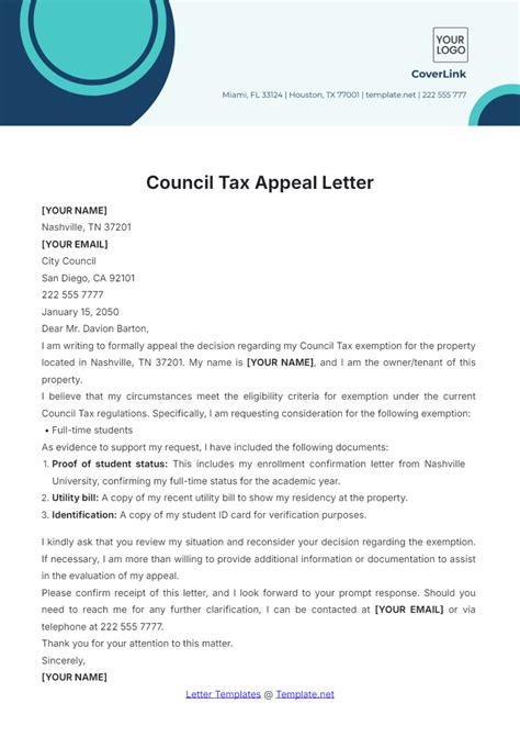 Free Council Tax Appeal Letter Template to Edit Online