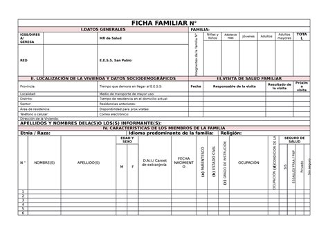 Ficha Familiar Minsa Cuadros Para La Familia FICHA FAMILIAR N I