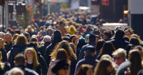 crowd  people walking street   york city slow motion stock