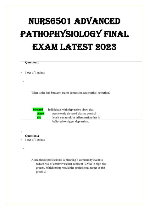 SOLUTION Nurs 6501 Advanced Pathophysiology Final Exam Latest 2023