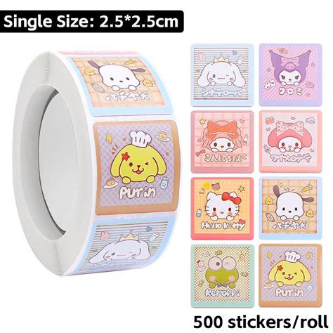 200Pcs Roll Cartoon Sanrio Sticker Cinnamoroll Melody Kuromi Pochacco