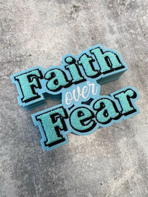 Faith Over Fear Baby Blue With Aqua Blue Chenille Patch Iron On