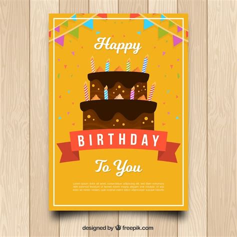 Tarjeta de cumpleaños con tarta en estilo plano Vector Gratis