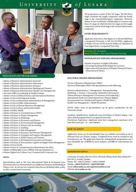 Pursuing a postgraduate degree at... - University of Lusaka