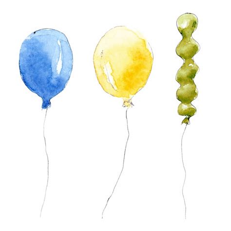 Luftballons Aquarell Und Tusche Handgemalte Reihe Von Illustrationen