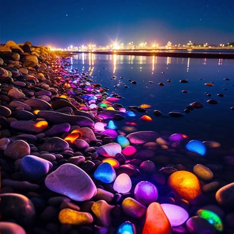 Premium Photo Colorful Pebble Stones On The Beach By The Sea At Night