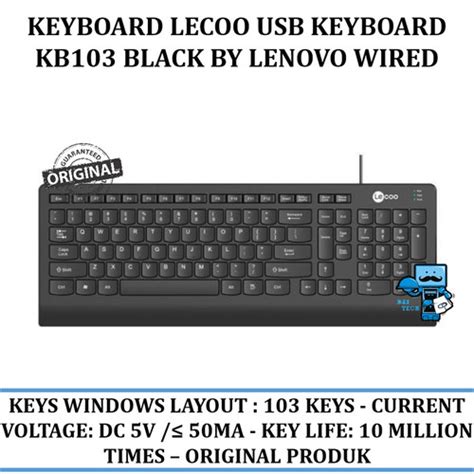 Jual Keyboard Lecoo Usb Keyboard Kb103 Black By Lenovo Wired Original