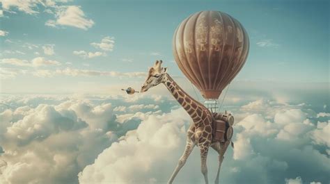 Premium Photo Giraffe Flying In Hot Air Balloon