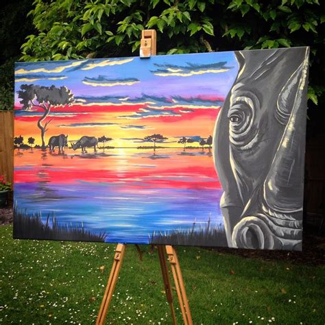 African Sunset Acrylic Painting Sunset Painting African Sunset Artwork