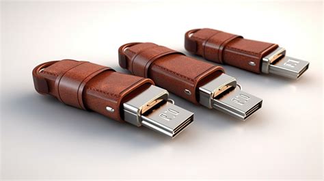 Brown Leather White Background Showcasing D Rendered Usb Flash Memory