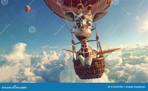 Giraffe Flying In Hot Air Balloon Stock Photo Image Of Travel Flying 314420186