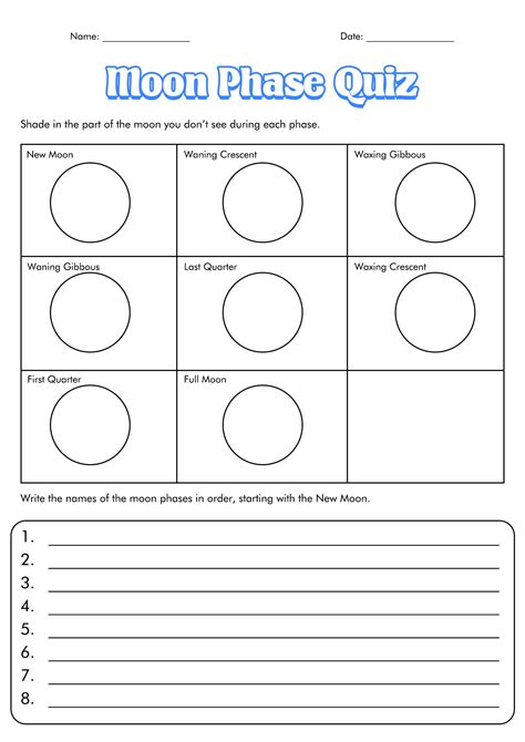 Blank Moon Phases Worksheet - Printable Word Searches