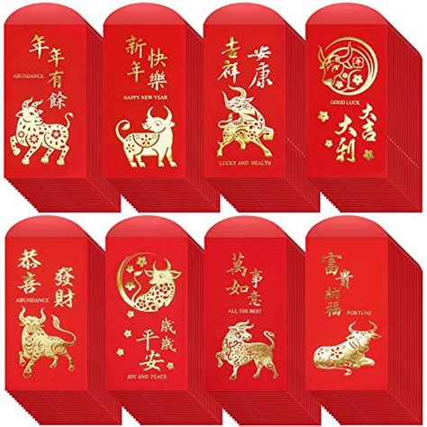 120 Pcs 8 Designs Chinese New Year Red Envelopes Hong Bao Chinese Lucky