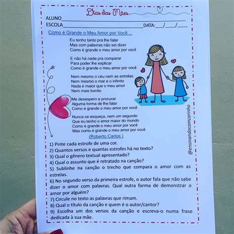 Interpretacao De Texto Dia Das Maes - Atividade de interpretação de uma canção para trabalhar o dia das mães