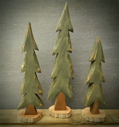 Hand Carved Folk Art Pine Trees Set Of 3 ~ Original Design And Handmade By Artist Robert Neel