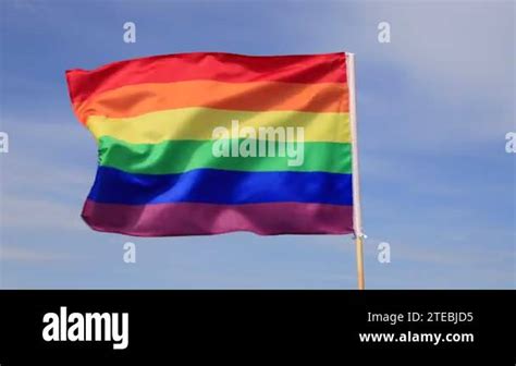 A Beautiful Rainbow Flag Of Lgbt Community Flies In Sky Lgbt Pride