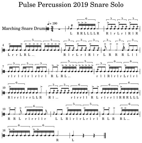 Pulse Percussion 2019 Snare Solo Sheet Music For Marching Snare Drums