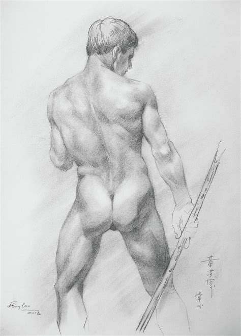 Original Charcoal Drawing Art Male Nude Boy On Paper