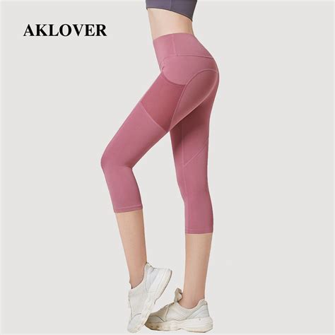 Jual AKLOVER Celana Yoga Ketat Berpinggang Tinggi Dengan Saku Berbahan