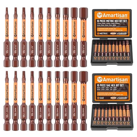 Amartisan Pack Hex Head Allen Wrench Drill Bit Set Metric And Sae