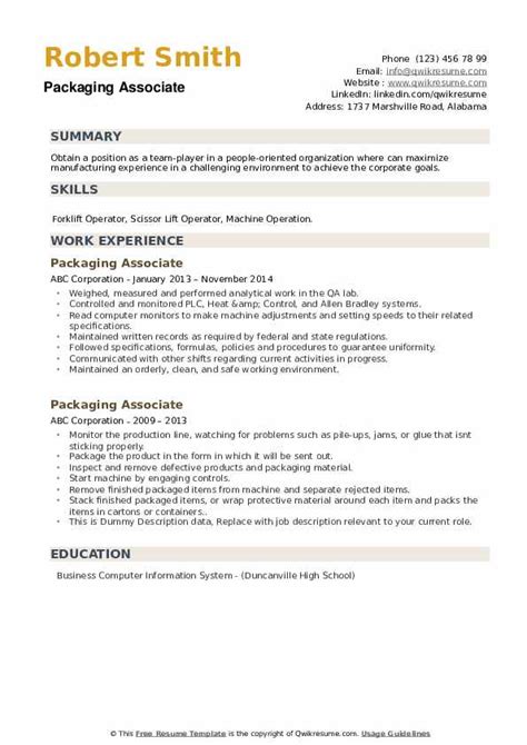 10 Packaging Associate Resume Samples And Templates For 2025